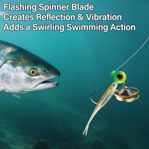 Dr.Fish 10 Pack Underspin Jig Heads Freshwater Swimbait Fishing Jig Spinner Bass Walleye Fishing Hook Colorado Blade Round Bottom Stand up - color: Glow White, size: 1/8oz