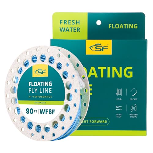 SF Fly Fishing Line with Two Welded Loops Weight Forward Floating Fly Lines Trout 90FT WF2 3 4 5 6 7 8 9F Multi-Color Freshwater - color: Sky Blue, size: WF6F 90FT Line