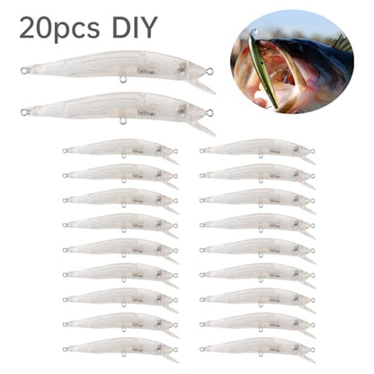20pcs Blank Unpainted Minnow Crankbait, Blank Crankbaits Topwater Fishing Lures, Unpainted Lure Minnow for Bass Salmon Trout