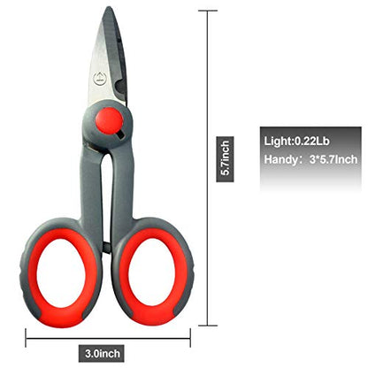 BXIO Fishing Scissors with Fishing Lanyard and Nylon Sheath, Braided Line Tools, Heavy Duty Anti-Slip Fiber Cable Cutter, Stainless Steel Fishing Pliers Scissors with Grinding Hook Tool - color: Grey Red