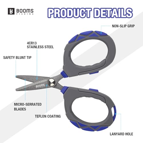 Booms Fishing Braided Line Scissors: Micro-Serrated Stainless Steel Blades Line Cutter - XW01 4.1" Fishing Serrated Shears with Zinger Retractor - style: Scissors + Fishing Retractor