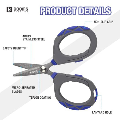 Booms Fishing Braided Line Scissors: Micro-Serrated Stainless Steel Blades Line Cutter - XW01 4.1" Fishing Serrated Shears with Zinger Retractor - style: Scissors + Fishing Retractor