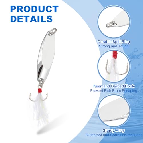 PATIKIL Fishing Spoons, Fishing Lures Casting Spoon Treble Hooks Jigs Hard Metal Spinner Baits - color: Silver Tone, size: 3/8 oz