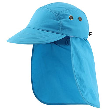 Connectyle Mens Foldable UV Protection Sun Hat with Removable Neck Flap Outdoor Adventure Sun Cap for Fishing Hiking Safari - color: Sky Blue