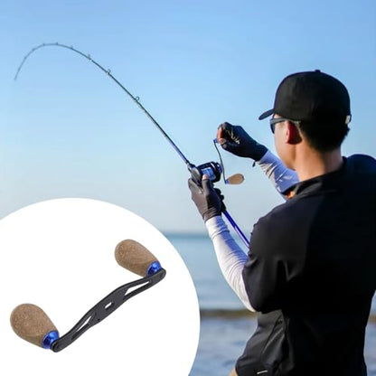 Fishing Reel Handle Replacement Parts Blue Fishing Baitcasting Reel Handle Rocker Arm Girp Fishing Rod Spinning Reel Grip with Wood Knob - color: Blue