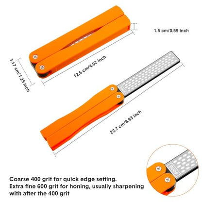 Garden Tool Sharpener,Tungsten Carbide Sharpener & Folding Pocket Diamond Knife Sharpener 400/600 Grit Double-Sided Scissor,for Pruners,Weeders,Loopers,Shears