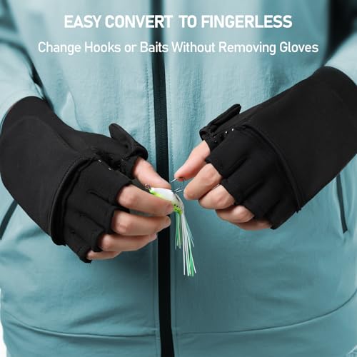 Fishing Gloves Convertible Mittens and Fingerless Gloves Men Women for Fishing, Kayaking, Rowing, Paddling, Hunting, Photographing, Outdoor Activities - size: X-Large