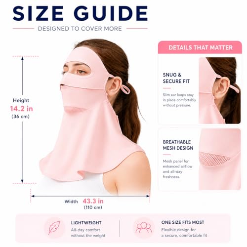 Face Cover for Sun Protection UPF 50+ UV Face Mask, UV Face Shield for Golf, Hiking Fishing & Outdoors Breathable - color: Pink