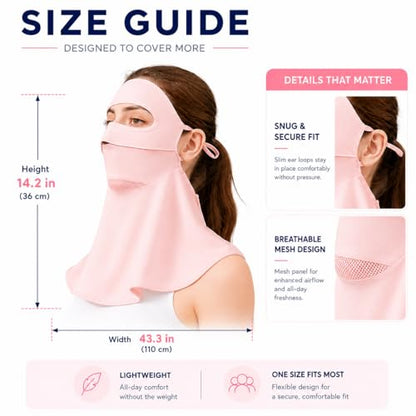 Face Cover for Sun Protection UPF 50+ UV Face Mask, UV Face Shield for Golf, Hiking Fishing & Outdoors Breathable - color: Pink
