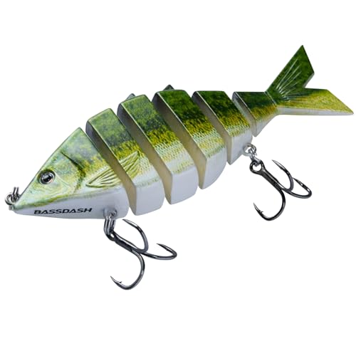 BASSDASH Bone Swimbait Multi Jointed Hard Fishing Lure for Bass Trout Bluegill Pike with Angled Cut Segments - color: Largemouth Bass