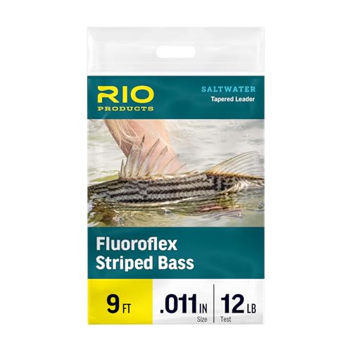 RIO Products Fluoroflex Striped Bass Leader – 9ft 100% Fluorocarbon Fly Leader for Striper Flats Fishing, Stealth & Abrasion Resistance - size: 20lb