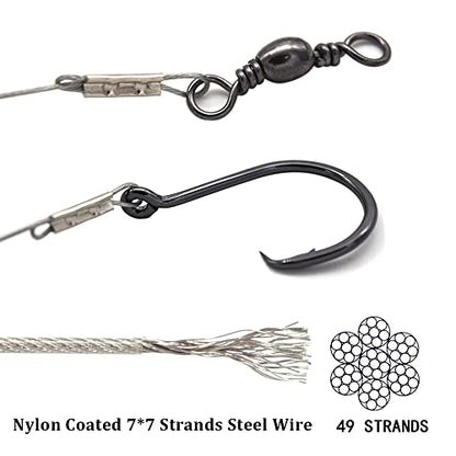 Circle Hook Rigs with Steel Leaders, Saltwater Surf Fishing Tackle Kit, Heavy Duty Hooks, 7x7 Strands Steel Wire with Nylon-Coating - size: 4/0#