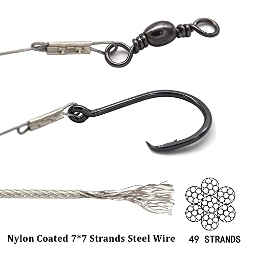 Circle Hook Rigs with Steel Leaders, Saltwater Surf Fishing Tackle Kit, Heavy Duty Hooks, 7x7 Strands Steel Wire with Nylon-Coating - size: 1#