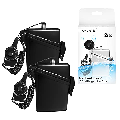 2pcs Sport Waterproof ID Card Badge Holder Case with Lanyard Cover Multiple Credit Cards, Registration, ins Card Heavy Duty Durable Locker Dry Box (Black) - color: Black