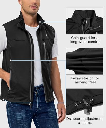 Little Donkey Andy Men's Lightweight Softshell Vest, Windproof Sleeveless Jacket for Running, Hiking, Cycling, Golf - color: Pure Black, size: XX-Large