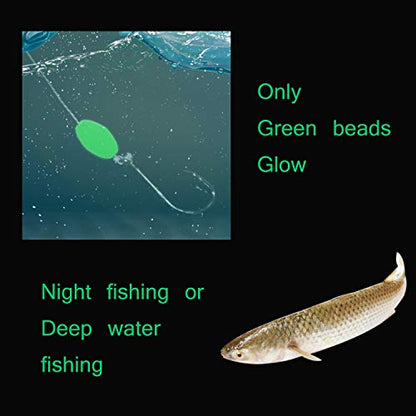 AGOOL Fishing Beads Assorted Set, 1000pcs Glow Beads Fishing Bait Eggs Soft Plastic Oval Round Luminous Beads Fishing Line Beads Fishing Lures Fishing Tackle Tool for Deep Drop Fishing Night Fishing