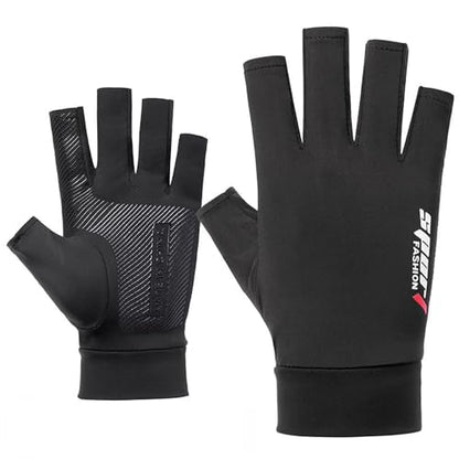 INOGIH Half-Finger Driving Gloves for Men Women,Summer Lightweight Non-Slip Sun-Gloves for Cycling Fishing Sailing Rowing - color: Black