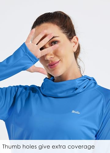 Willit Women's UPF 50+ Sun Protection Hoodie - Breathable Mesh Face Cover & Cooling Fishing Shirt with Pockets - color: Brilliant Blue, size: XX-Large