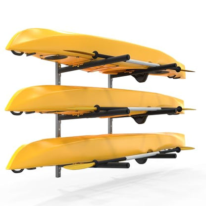 Bonnlo Kayak Storage Rack, Adjustable Heavy Duty Kayak Rack for Kayaks Paddle Boards, Kayak Paddle Holder for Garage, Spacesaver, Gentle on Padding, Boat Organizer - style: 3 Kayaks, Wall Mount