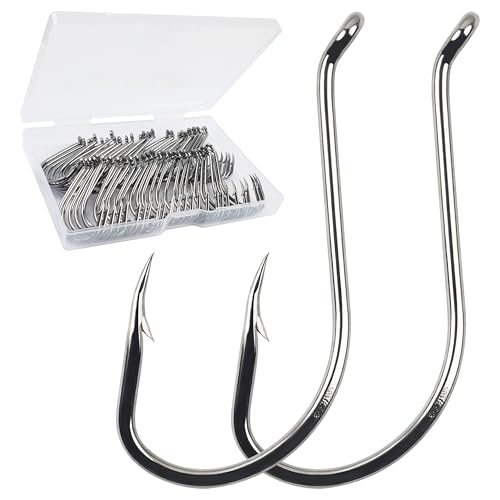 Octopus Fishing Hooks-120pcs Sport Circle Hooks Octopus Beak Offset Fishing Hooks Black High Carbon Steel Fishing Jig Hooks Barbed Fishhook for Saltwater Bass Trout Size8#-9/0 - size: 120pcs-5/0