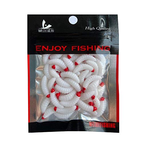 50PCs 2.4cm Maggot Soft Baits, Fresh Water Fishing Bait, Soft Fishing Lures, Bass Fishing Worms, for Lake Fishing Freshwater Saltwater Lake Ice Sea Fishing, Mackerel, Mullet - color: B