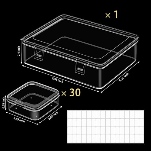 Bead Organizer Box, 30pcs Small Clear Plastic Storage Containers, Craft Storage Box Features Hinged Lid and Labels, Mini Boxes for Bracelets, Jewelry, Diamonds, Clay Beads, Screws, Seeds, Small Parts - style: 30 grids5.5