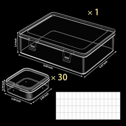 Bead Organizer Box, 30pcs Small Clear Plastic Storage Containers, Craft Storage Box Features Hinged Lid and Labels, Mini Boxes for Bracelets, Jewelry, Diamonds, Clay Beads, Screws, Seeds, Small Parts - style: 30 grids5.5