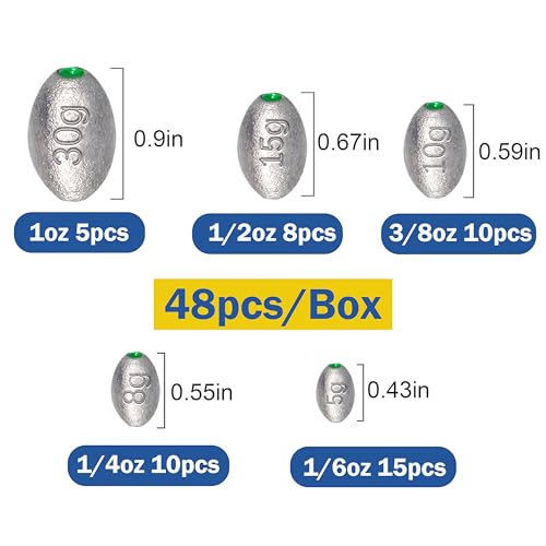 Egg Weights Egg Fishing Sinkers Lead Weights Catfish Weights Slide Sinkers for Fishing Line Assortment - style: 48pcs