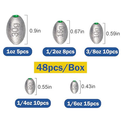 Egg Weights Egg Fishing Sinkers Lead Weights Catfish Weights Slide Sinkers for Fishing Line Assortment - style: 48pcs