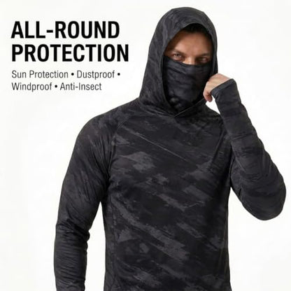 5 Pack Men's Camouflage Long Sleeve Hooded Shirt with Balaclava Face Mask,Sun Protection Fishing Hunting Rash Guard - color: 5color B Set, size: X-Large