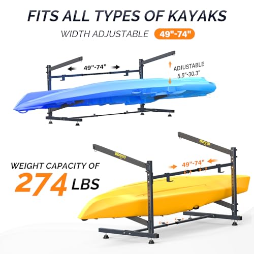 Bonnlo Kayak Storage Rack, Adjustable Heavy Duty Kayak Rack for Kayaks Paddle Boards, Kayak Paddle Holder for Garage, Spacesaver, Gentle on Padding, Boat Organizer - style: 2 Kayaks, Free Standing