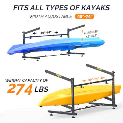 Bonnlo Kayak Storage Rack, Adjustable Heavy Duty Kayak Rack for Kayaks Paddle Boards, Kayak Paddle Holder for Garage, Spacesaver, Gentle on Padding, Boat Organizer - style: 2 Kayaks, Free Standing