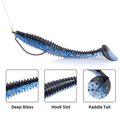 Paddle Tail Swimbaits 100/80/50PCS, 5/4/3/2 inch Soft Fishing Lures Bulk Pack – Durable Lifelike Action Lures for Bass, Trout, Crappie – Freshwater & Saltwater Fishing Gifts - color: Blue-Black, size: 3in, 100pcs