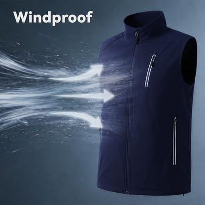 Men's Lightweight Vest Golf Soft Shell Vests Travel Casual Sleeveless Jacket Windbreaker Hiking Outerwear - color: Deep Blue, size: Large