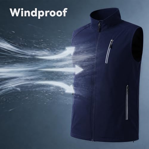 Men's Lightweight Vest Golf Soft Shell Vests Travel Casual Sleeveless Jacket Windbreaker Hiking Outerwear - color: Deep Blue, size: Small
