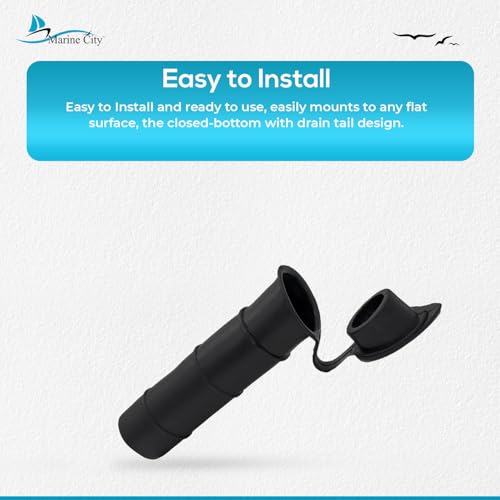 MARINE CITY Black Liner Injection Molded PVC Rod Holder with Cover, Water-Resistant, Durable, Easy to Install, for Yachts, Boats, Kayaks & More