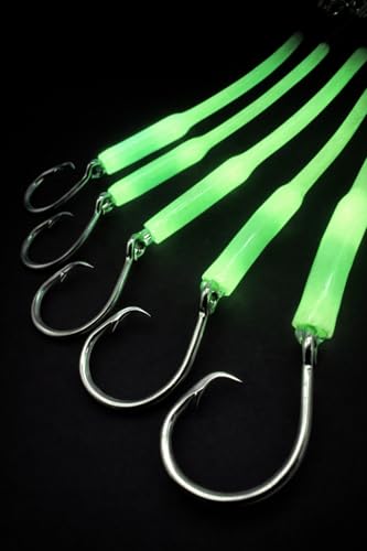 Deep Drop Fishing Rig – Glow in The Dark Sleeves – NOAA Compliant Circle Hooks – Tilefish Grouper Snapper Bottom Rig – Made in USA – End Game Tackle – 3 or 5 Hook Options - size: 11/0, 5 Hook