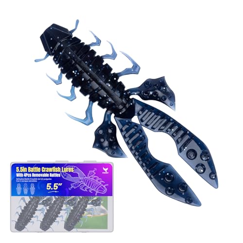Crawfish Lure 5.5", Soft Plastic Crawdad Creature Bait with Rattles, Weedless Bass Fishing Lure, Realistic Fishing Lures for Freshwater & Saltwater, 3 Pack Red Green Blue - color: Blue (box)