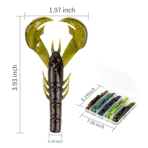 Soft Plastic Craw Baits 25-Pack, 4in Jig Trailer Creature Lures with Big Claws for Bass Fishing, Crawfish Soft Bait for Freshwater