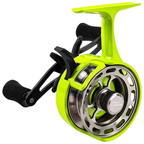 Ice Fishing Reels 3.2:1 Gear Ratio Ultra Smooth 3+1Ball Bearings Strength CNC-machined Aluminum Inline Ice Fishing Reel with Left/Right Hand Retrieve - color: Green-Right Hand Retreive