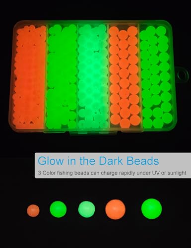 400pcs Glow Fishing Beads Kit - 6mm 8mm 10mm Glow in the Dark Fishing Line Beads Saltwater Freshwater, Round Plastic Lure Rigging Catfish Rig Bedas for Salmon Trout