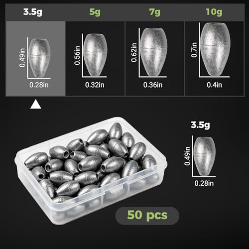Lead Worm Weights, Bullet Fishing Sinkers for Texas Rig | 40/50 Pack Lead Worm Weights, Smooth Hole , Weedless Rig for Texas Rig and Finesse Bass Fishing 1/8 3/16 1/4 3/8oz - size: 1/8oz-50Pcs