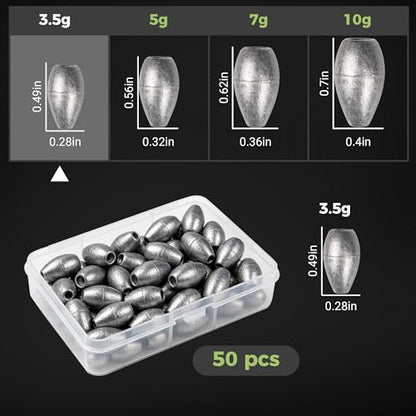 Lead Worm Weights, Bullet Fishing Sinkers for Texas Rig | 40/50 Pack Lead Worm Weights, Smooth Hole , Weedless Rig for Texas Rig and Finesse Bass Fishing 1/8 3/16 1/4 3/8oz - size: 1/8oz-50Pcs