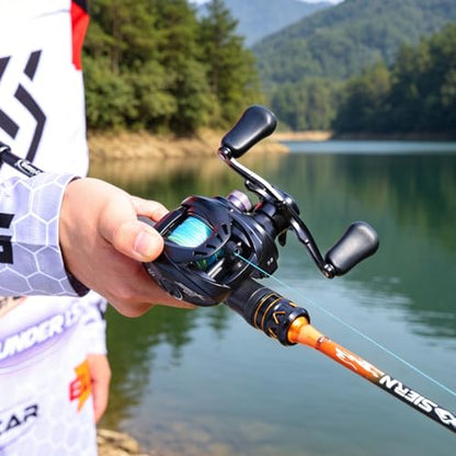 Sougayilang DC Baitcaster Combo – Digital Anti-Backlash Reel 7.2:1 18.5LB Drag, IM6 Graphite 2-Piece Rod, M/MH Power, Stainless Steel Guides for Bass Trout Walleye Pike - size: 702-MH