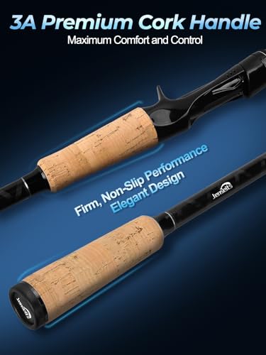 Jenseits Carbon Fiber Fishing Rod Series (6-12 Ft), Spinning & Casting Rods with Stainless Steel Ceramic Guides, Fast Action Fishing Pole for Bass, Trout, Walleye & Surf Fishing - size: 7'0"-Medium Heavy-Fast-Black, style: Casting