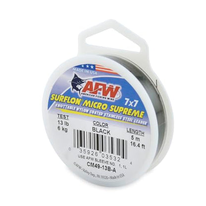 American Fishing Wire Surflon Micro Supreme Nylon Coated 7x7 Stainless Steel Leader Wire - Knottable Wire Leaders for Fishing Saltwater, Fly Fishing, 13lb Test - 90lb Test, Bright, Black & Camo Colors - color: Black, style: 5 Meter, 13 Pound Test