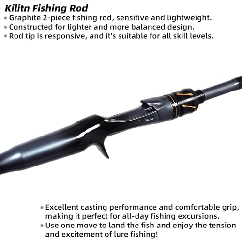 Kilitn Fishing Rod, 2-Piece Graphite Rod, Spinning & Casting, Strong Carbon Fiber Fishing Poles with Comfortable Handle for Freshwater or Saltwater Fishing - size: 5.5FT, style: Casting Rod