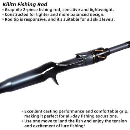 Kilitn Fishing Rod, 2-Piece Graphite Rod, Spinning & Casting, Strong Carbon Fiber Fishing Poles with Comfortable Handle for Freshwater or Saltwater Fishing - size: 5.5FT, style: Casting Rod