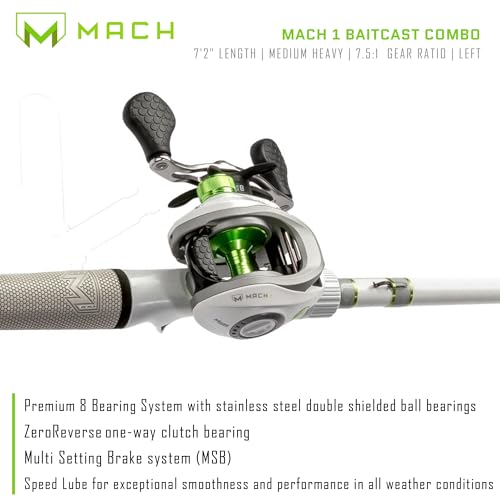 Lew's MACH 2 Spinning Reel and Fishing Rod Combo, IM8 Graphite Blank Fishing Rod, Right or Left-Hand Retrieve, Winn Dri-Tac Ultra Handle, Black/Green - size: 7'2"