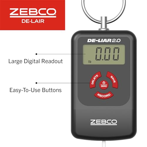 Zebco De-Liar 2.0 Digital Fish Scale, 50-Pounds/23-Kilograms Capacity, Compact Design, Durable Construction, Non-Puncturing Clamp-Style Lip Grip, Black/Red